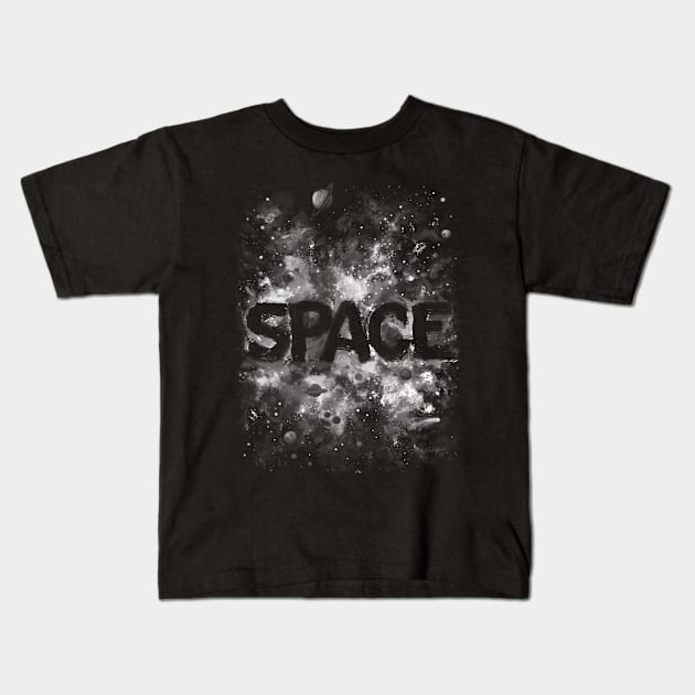 Space Painted Kids T-Shirt by FoxShiver